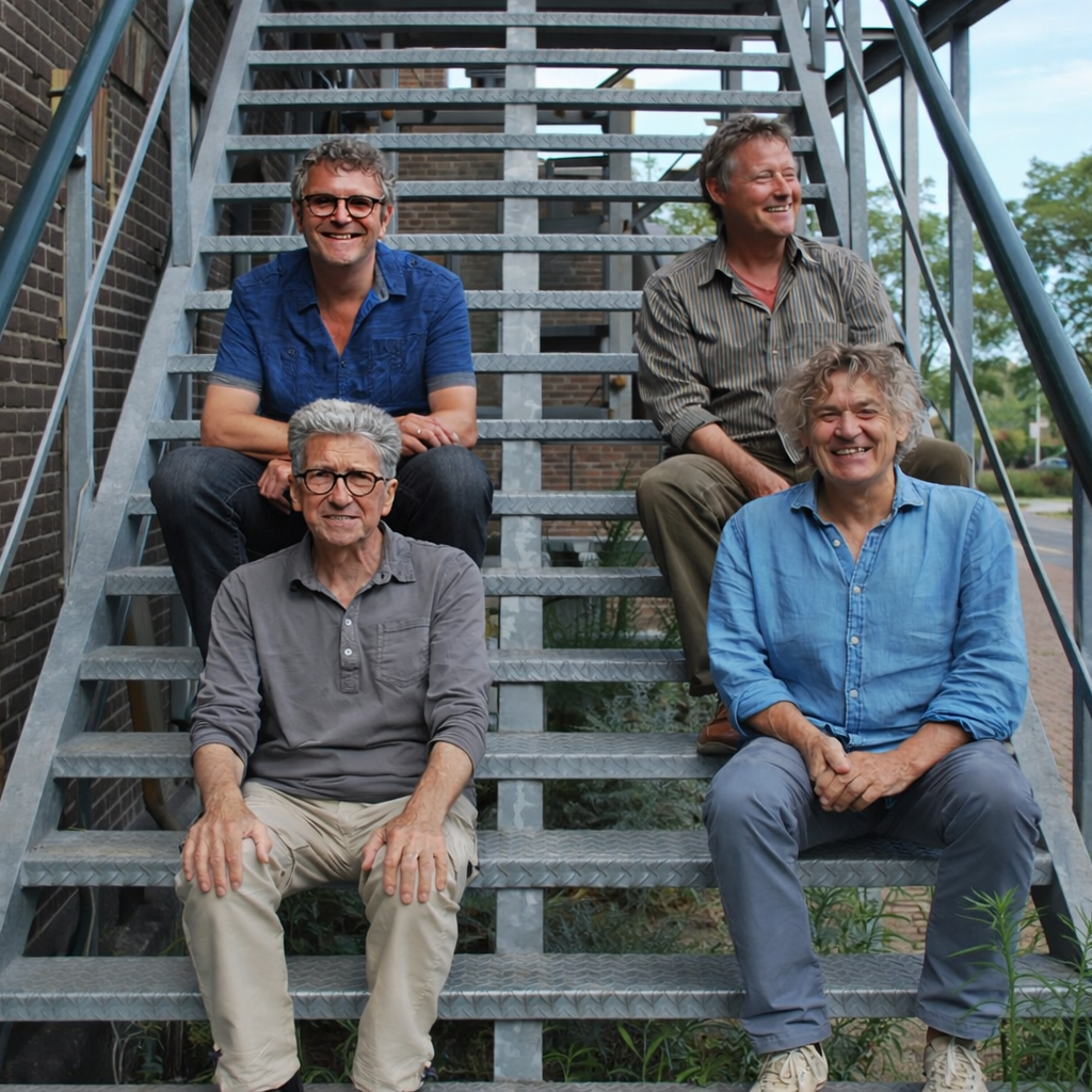 Vrienden op de metalen brandtrap